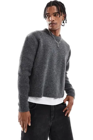 Bershka Knitted boxy fit jumper in grey