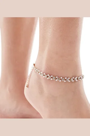 ASOS ASOS DESIGN Curve anklet with faux pearl and crystal detail in gold tone