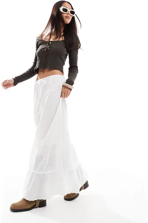 Stradivarius STR boho cotton skirt in white