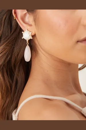 ASOS Drop earrings in shell and rose quarts design in tone