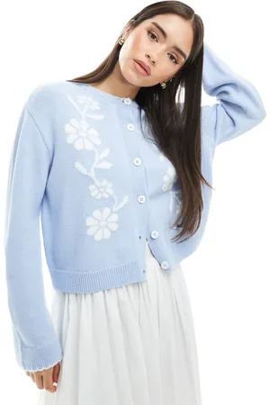 Miss Selfridge Knitted contrast floral jacquard cardigan in powder