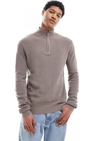 Brave Soul Cotton quarter zip funnel neck knitted jumper in