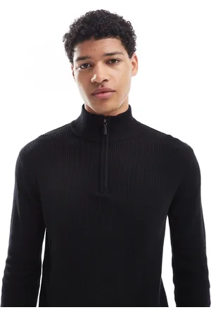 Brave Soul Cotton quarter zip funnel neck knitted jumper in
