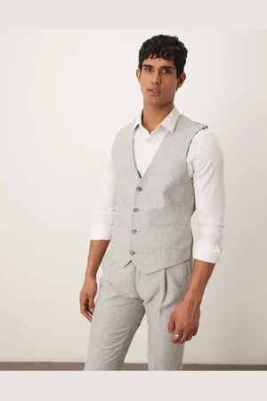 ASOS Linen cotton blend slim suit waistcoat in herringbone