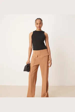 ASOS Tall tailored double pocket seam detail trousers in camel