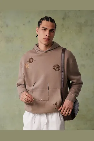 ASOS Oversized printed hoodie with random embroidery placement in cinder