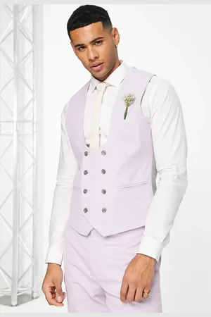 ASOS Wedding super skinny suit waistcoat in lavender frost micro texture