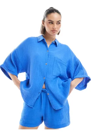 Pull&Bear Textured crinkle shirt co-ord in