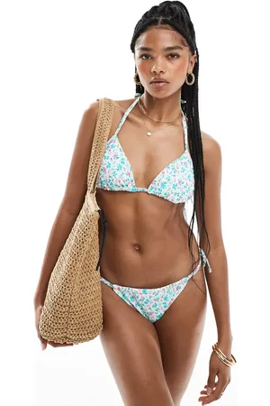 New Look Ditsy floral traingle bikini top in blue and pink