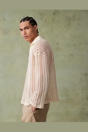 ASOS Oversized dropped shoulder polo in beige crochet