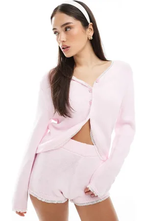 Miss Selfridge Lace trim knitted cardigan co ord in