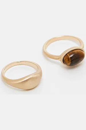 ASOS ASOS DESIGN Curve pack of 2 stone set rings with real tigers eye in brushed tone