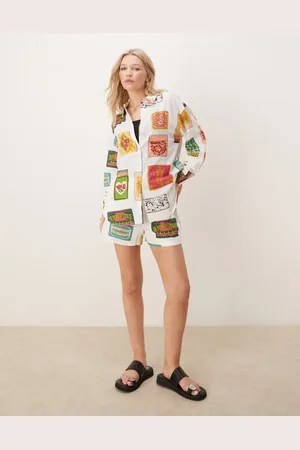 ASOS Oversized linen look shirt co-ord in matchbox print