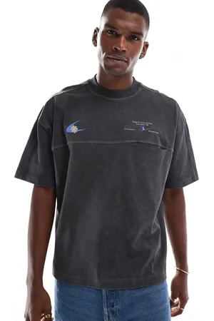 ASOS Boxy oversized t-shirt in heavyweight 220gsm washed with pocket and sports graphic
