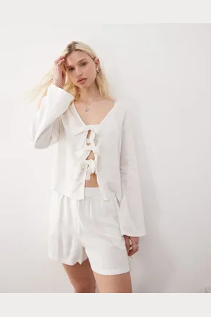 Noisy May Linen mix tie front top co-ord in