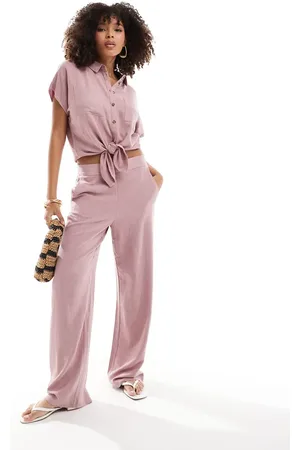 Pieces® Wide leg linen trousers co-ord in