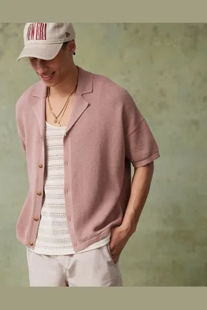 ASOS Oversized boxy fit knitted texture revere neck polo in dusky
