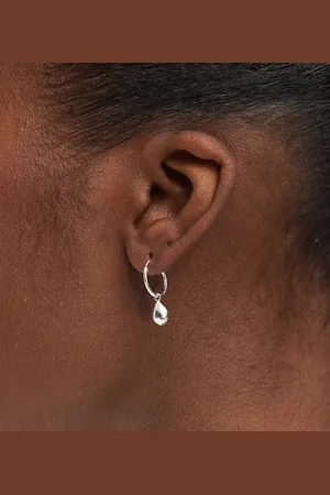 Kingsley Ryan Teardrop charm hoop earrings in sterling