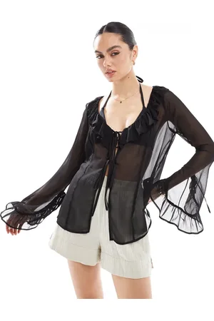 Miss Selfridge Beach chiffon tie front cover up in