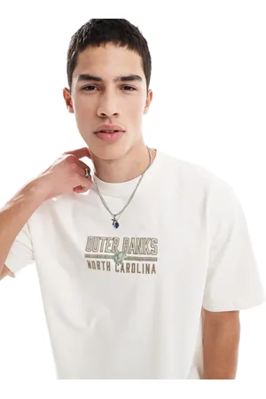 Hollister Heavy weight boxy t-shirt with location motif detail in cream