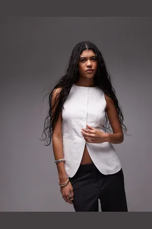 Topshop Linen longline fitted waistcoat with pockets in