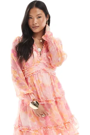 VERO MODA Smilla smock mini dress with ruffles in blurred floral