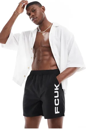 French Connection French Connection FCUK logo swim trunks in and white