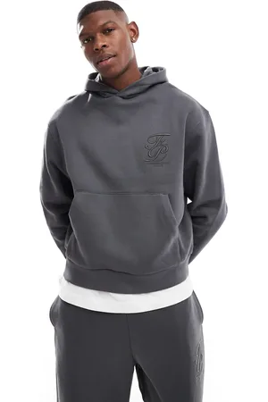 ASOS Premium boxy oversized hoodie with high build embroidery print in charcoal