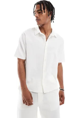 Bershka Plisse relaxed co-ord shirt in