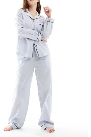 Chelsea Peers Seersucker long sleeve shirt and trouser set in striped Starfish print