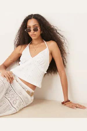 ASOS Broderie halterneck with pleat detail in