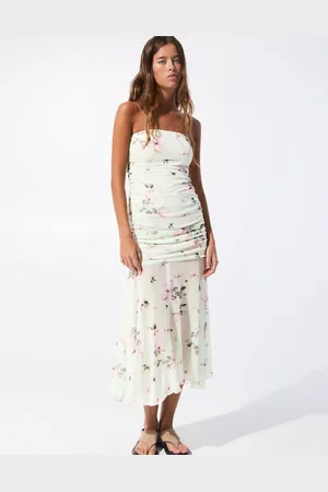 Pull&Bear Floral mesh bandeau dress in mint
