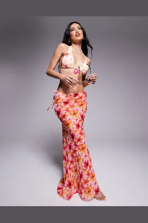 Candypants Floral abstract print polygeorgette maxi beach skirt in