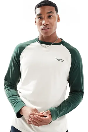 Superdry Essential logo baseball long sleeve top in oatmeal/enamel