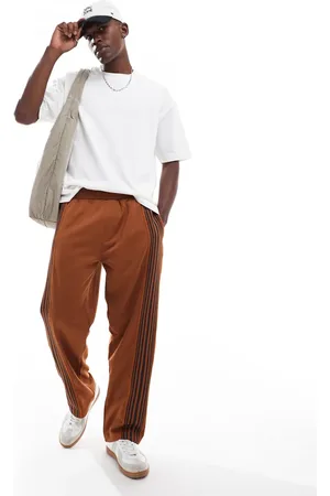 Pull&Bear Wide leg stripe joggers in burnt