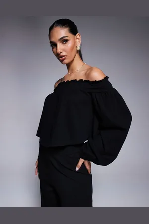 ASOS Crinkle off shoulder balloon sleeve top in
