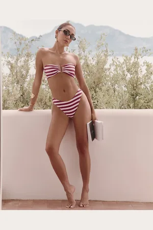 4th & Reckless X Luana Barron paloma high leg stripe bikini bottom in cherry