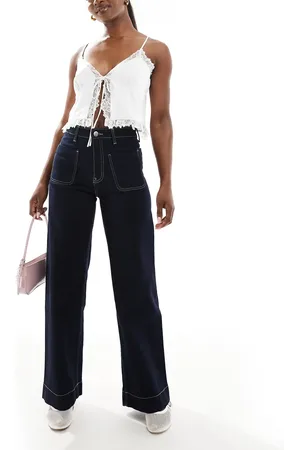 Bershka High waisted pocket detail jeans in indigo