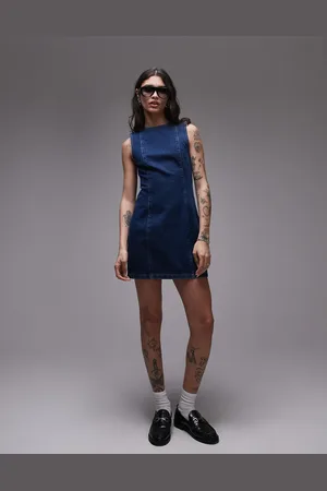 Topshop Denim mini shift dress in mid