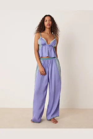 Free People Cami top and trousers pyjama set in viola combo
