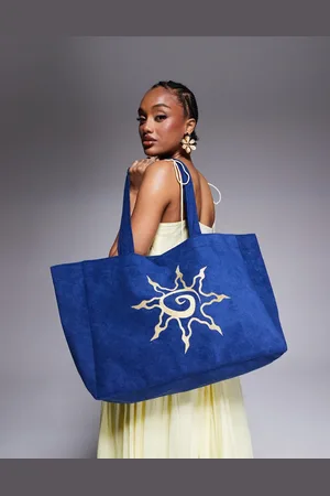 South Beach Sun motif towelling tote bag in dark navy