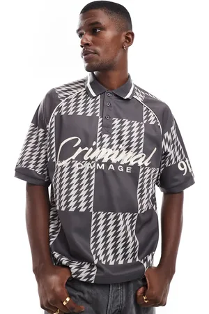 Criminal Damage Checkerboard polo shirt in grey