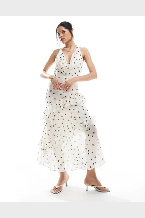 New Look Cowl neck ruffle maxi dress in cream