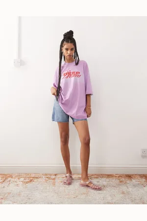 Weekday Oversized t-shirt with deep dreams graphic print in and lilac spray wash