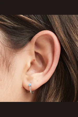 Kingsley Ryan Huggie hoop earrings with turquoise stone in sterling