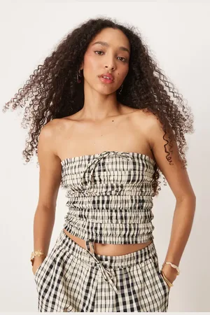 Brave Soul Co-ord shirred bandeau top in check design
