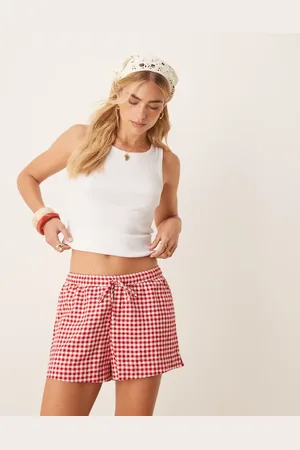 Abercrombie & Fitch Tie waist linen shorts in gingham