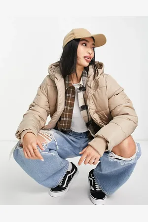Pieces® Cropped padded jacket in camel