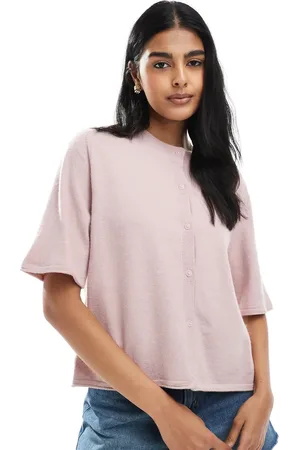 ONLY Short sleeve knitted cardigan in pale mauve