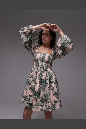 & OTHER STORIES Square neck mini dress with shirred bodice and peep cut out back in floral print